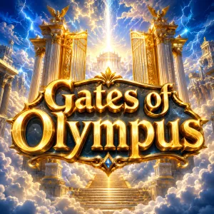 แบนเนอร์ Gates of Olympus ประตูทองแห่งโอลิมปัสท่ามกลางสายฟ้าและวิหารเทพเจ้า